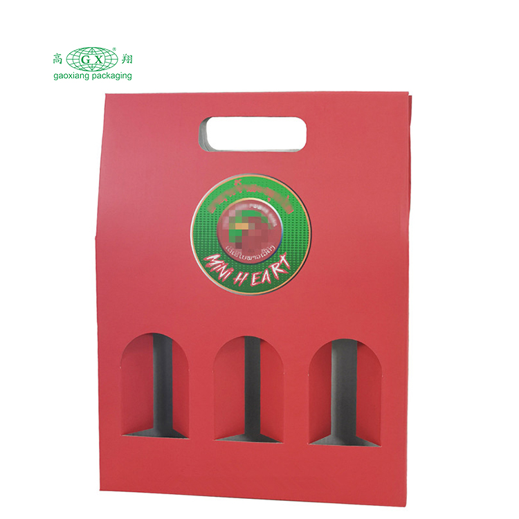 Boîtes à vin en carton ondulé pliable imprimées sur mesure en gros boîte d'emballage de bouteille en papier à 3 bouteilles avec fenêtre