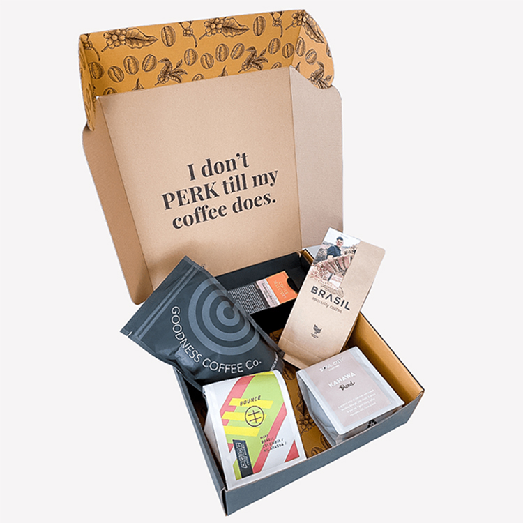 Personnalisé éco noir brun ondulé artisanat cadeau ensemble mailer expédition postale emballage papier café emballage boîte carton